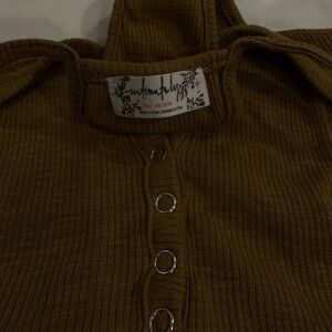 FP Movement by Free People Olive Ribbed Button-Up Top